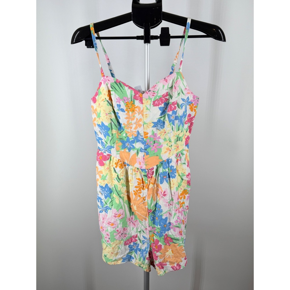 Old Navy Womens Floral Linen Blend Romper Multi Color Sleeveless Size M‎